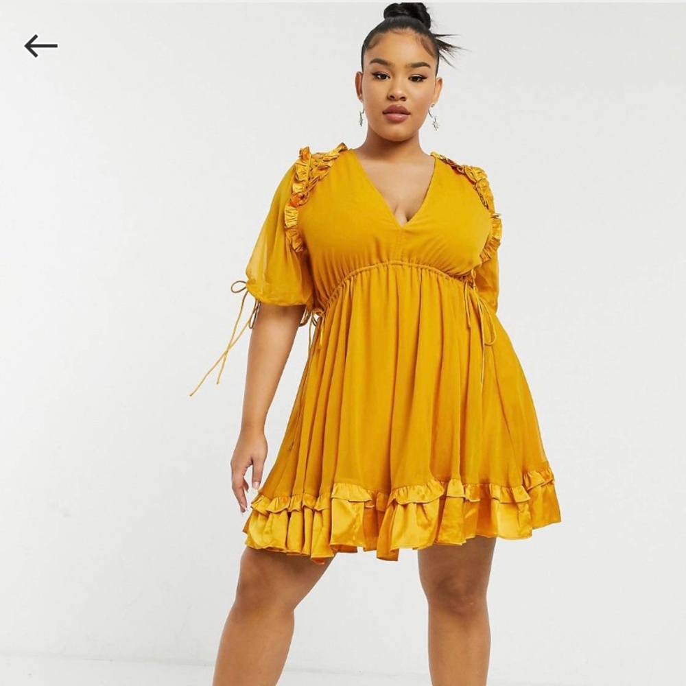 ASOS DESIGN curve mini dress with satin ruffle - GOLD - SIZE 18